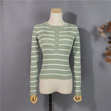 New 2022 Buttons Knitted Pullovers Striped Casual Basic Fashionable Wild Winter Spring Women Sweater Lady Tops