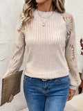 Fongt Hollow T-Shirt Lace Splicing Long Sleeve Top