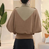 Women's Clothing Vintage Turn-down Collar Blouse Autumn Winter New Commute Fake Two Pieces Patchwork Loose Stylish Epaulet Shirt-Outfit