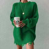 Women's Knitted Padded Pullover Ripped Sweater Autumn Winter Oversized Tops Female Long-sleeved Casual Clothing TH855-Outfit