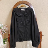 Kawaii Lolita Blouses Women Elegant Bow Ruffles Peter Pan Collar Shirts Tops Girly Casual Blusas Mujer Gothic Y2k Clothes-Outfit