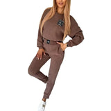 Fongt 2025 Solid Color Round Collar Trousers Women's Fashion Leisure Long Sleeve Set