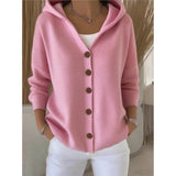 Fongt Knitted Hooded Sweater Button Open Shirt Jacket Autumn And Winter New Solid Color Casual Fashion Sweater
