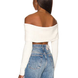 Fongt New One-Line Shoulder Off-The-Shoulder Long Sleeve Short Knit Top Female YF2347-Outfit