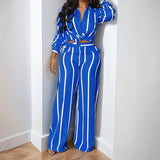 Fongt New Women's Striped Long-Sleeved Shirt Trousers Fashion Suit Women's Two Sets