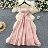 Fongt Elegant Dress Women's Summer Dress French Light Luxury Lace Lace To Receive Waist Temperament Sling Dress