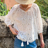 And Summer New French Embroidery Blank Shirt Women's Holiday T-Shirt Women's Small