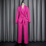 Fongt Hanging Beads With Waist-High Long-Sleeved Blazer High-Waisted Straight Trouser Set Two-Piece Set