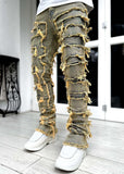 Fongt Men's New Fashion Trend Sticker Jeans Repair Multi-Color Elastic Micro-Tight Straight