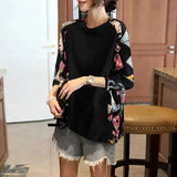 Fashion Printed Patchwork Pullovers Spring Autumn New Casual 3/4 Sleeve Loose Female Clothing Commute Round Neck T-shirt-Outfit