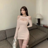 Fongt And Winter Women's Show-Shoulder Bag Hip Sexy Hollow Out Slim Thin Solid Color Dress-Outfit