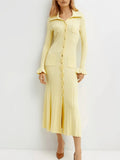 Fongt Collar Body Solid Temperament Elegant Knitted Dress Long Dress Autumn And Winter Women's Dress