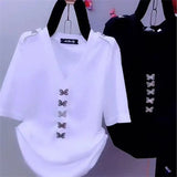 Solid Color T-shirt Stylish Butterfly Three-dimensional Decoration Female Summer Elegant V-Neck Sexy Backless Pullovers-Outfit