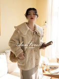 Cute Lace Ruffled Collar Doll Plush Coat Wool Jacket Autumn Winter Lamb wool