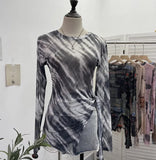 Fongt Tie-Dye-Print Net Yarn Jersey Long-Sleeved Top Irregularly T-Shirt With Thin Short T-Shirt 1919