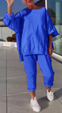 Fongt New Casual Solid Color Collar Long-Sleeved Top Sports Trouser Suit Women