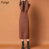 Bottoming Sweater Skirt Over The Knee 2023 Autumn and Winter New Thickened Turtleneck Knitted Dress Women