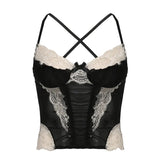 Spring And Summer New Products Perspective Sexy Gentle Net Lace Splicing Color Bow Tie Halter Vest Girl-Outfit