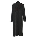 Fongt New Striped Splicing Irregular Ribbon Handmade Flowers Long Blazer Wind Coat 1783