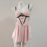 Fongt With Chest Cushion Pure Lust Wind Pajamas Female French Pure Lust Wind High-Grade Lace Perspective Thin Ice Ribbon Sling Skirt