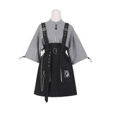 Aesthetics Short Sleeve Dress for Women Y2k E-Girl Detachable Strap Dresses Harajuku Simple Fake Two Piece Vestidos-Outfit