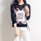 Fongt 2023 New Print Satin Knit Long Sleeve Splicing Women's Overtop Thin Casual Elastic Sweater-Outfit