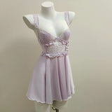 Fongt Pajamas Women 2025 New Summer Pure-Sensive High-End Feel Breast Pad Ladies Lace Ice Ribbon Sling Skirt