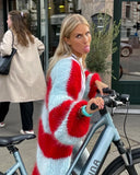 Stripe Long Fuzzy Cardigan-Outfit