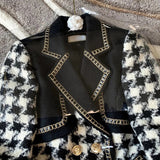 2023 Vintage Small Fragrance Tweed Jacket Oversize Double Breasted Coat Warm Plaid Faux Woolen Jackets Office Lady