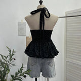 Fongt Shooting Wave Point Hanging Neck Sling Vest Bare Back Bow Skirt Swollen Belly Thin Sleeveless Top 9260