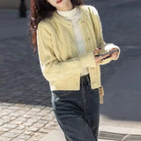 Fongt Spring And Autumn New Loose Short Sweater Jacket Korean Twist Round Collar Knit Cardigan Woman-Outfit
