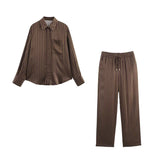 Fongt Homemade New Women's Striped Silk-Striped Silk-Striped Silk-Sense Shirt Silk-Striped Trousers 229842