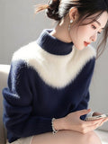 Fongt And White Imitation Sting Velvet Sweater Women 2025 Winter New High-End Feeling Super-Good-Looking Half-High Collar Top Knitted Shirt