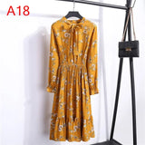 Floral Printed Chiffon Shirt Long Sleeve Bow Midi
