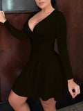 Fongt Picture Solid Color V-Neck Long-Sleeved Mid-Sleeve Mid-Rise