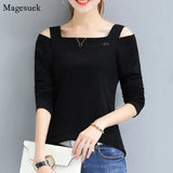 New Slim Korean Women Blouse 2021 Solid Long-Sleeve Cotton Women Blouses Off Shoulder Plus Size Slim Women Shirts