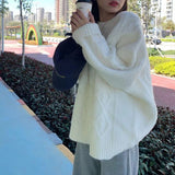 Fongt Winter Korean Version Loose Joker Knit Sweater Coat Tide Languid Lazy Wind Student Restore Ancient Ways Mahua Pure Color Add Thick Sweater Female-Outfit