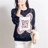Fongt 2023 New Print Satin Knit Long Sleeve Splicing Women's Overtop Thin Casual Elastic Sweater-Outfit