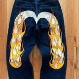 Classic Niche Ins Printing Men And Women Loose Trend Jeans Straight Casual Pants-Outfit