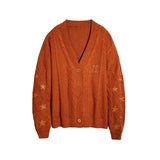Fongt Same Taylor Orange Cardigan Embroidered Stars Loose Languid Temperament Sweater