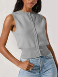 Fongt New Knitted Top Women's Sexy Sleeveless Outer Button Vest Vest