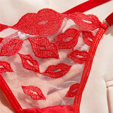 Sheer Lips Heart Embroidery Lingerie Set-Outfit