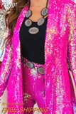 Women Fashion Glitter Sequin Shiny Party Tops Elegant Turn-down Collar Outerwear Coat Ladies Casual Long Sleeve Tops