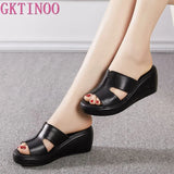 woman platform flip flops 2022 new summer women genuine leather slipper high heel shoes women slippers big