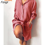 Summer New Shirt Dress Loose Double Pocket Long Sleeve Solid Women's Long Shirt Women Dress Bandage Dress Summer