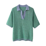 Fongt Summer New Women's Loose Knit POLO Shirt Top High Waist Shorts