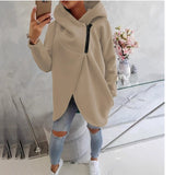 Fongt Hooded Sports Plus Velvet Tunic Casual Long-Sleeved Zipper Coat Women's Plus-Size Solid Color Coat