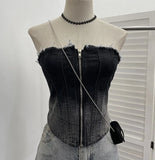 Fongt Shooting 2025 Spring And Summer New Trend Hair Edge Gradient Design Brush Denim Zipper Shirt Vest 2701
