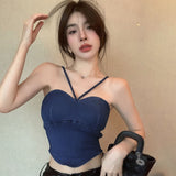 Women's Crop Top Solid Colour Backless Irregular Padded Cowboy Tank Top-Outfit
