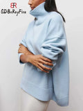 Women Turtleneck Sweater Oversize Long Sleeve Top Autumn Casual Loose Jumper White Thick Warm Knitted Pullovers for Women-Outfit